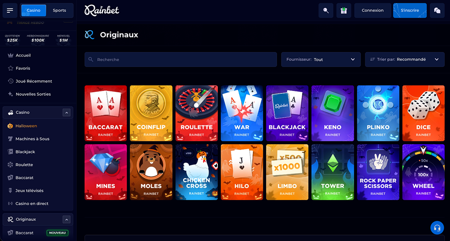 Catalogue de jeux Rain Bet