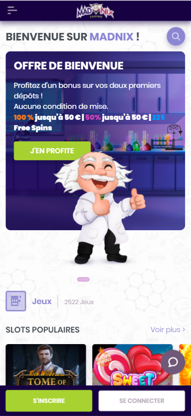 mobile La version mobile de Madnix Lab Casino sur votre téléphone