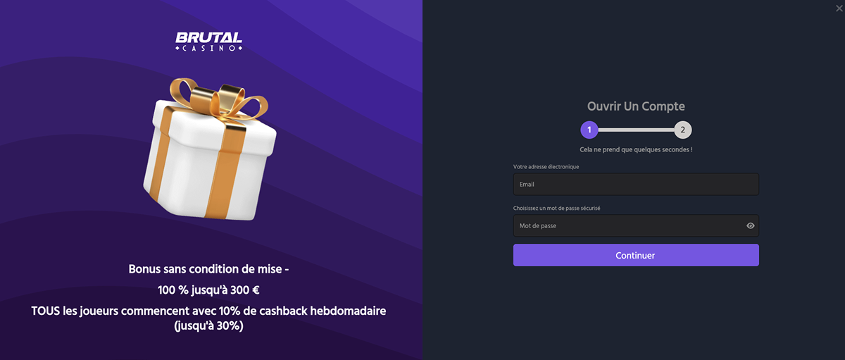 Inscription au Brutal Casino BrutalCasino Connexion Après l'Inscription en France