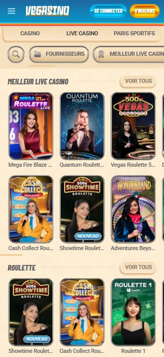 Live Casino Jeux sur Vegasino Casino en Ligne Vegasino Presente Meilleur Croupier en Direct Jeux